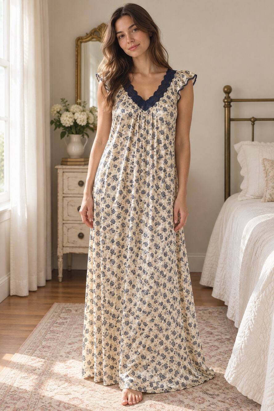 Vintage Vanity Fair Nylon Floral Nightgown Made in USA Size Small